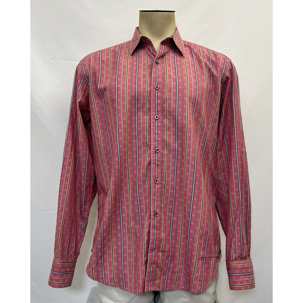 Robert Graham Pink Striped Long Sleeve Flip Cuff Classic Fit Button Shirt L EUC